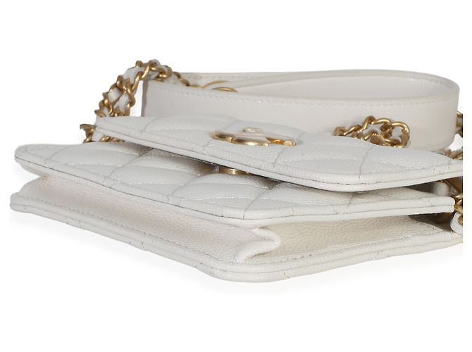 Monedero Twist Your Buttons en Caviar acolchado blanco Chanel con cadena - vista 6