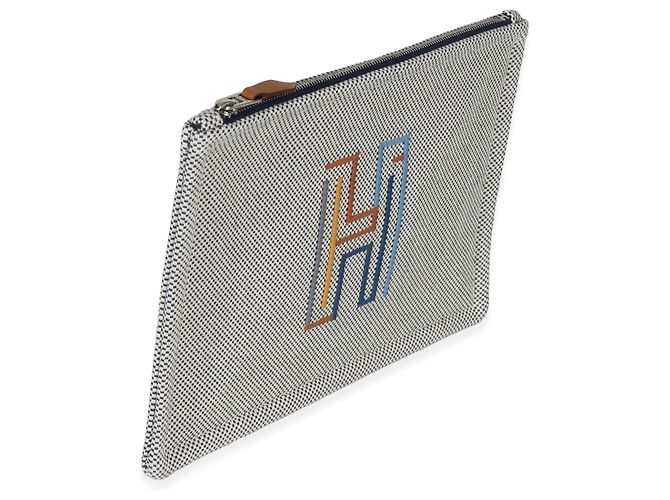 Hermès Uomo Custodia in Cotone Marine H Labyrinthe Blu Beige - vista 2