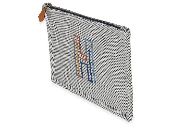 Hermès Uomo Custodia in Cotone Marine H Labyrinthe Blu Beige - vista 3