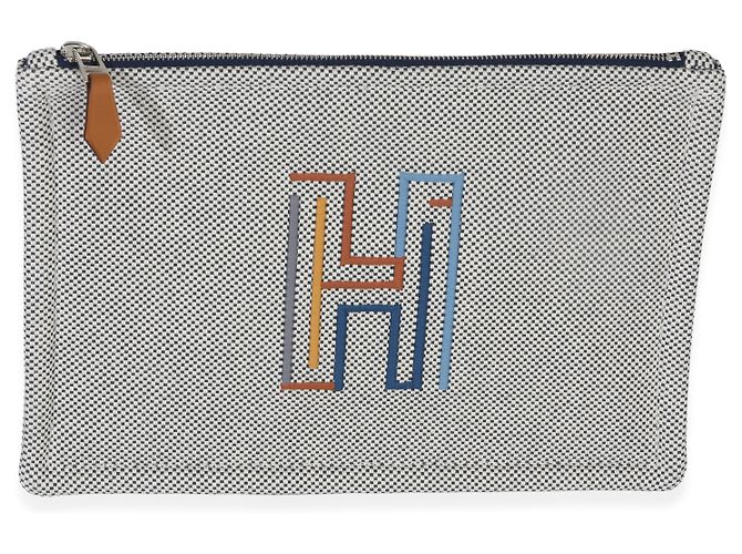 Hermès Uomo Custodia in Cotone Marine H Labyrinthe Blu Beige - vista 7