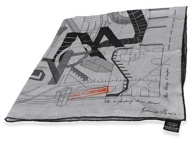 Sciarpa in seta e cashmere Hermès da uomo Gris Chine Permis De Constructruir 100 - vista 2