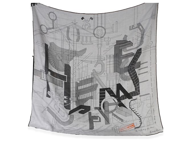 Sciarpa in seta e cashmere Hermès da uomo Gris Chine Permis De Constructruir 100 - vista 4