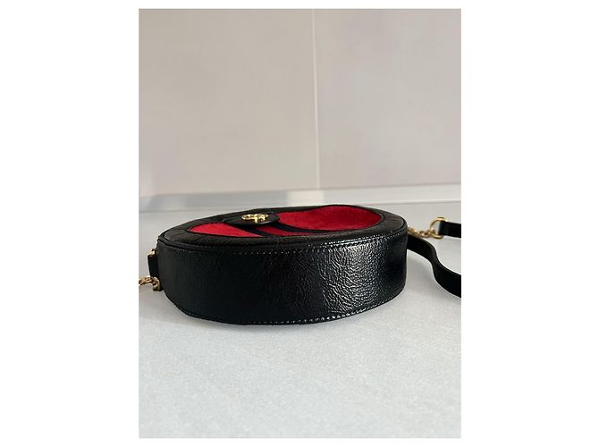 Gucci Ophidia Mini Borsa Rotonda in Velluto Rosso e Pelle Verniciata Nera Nero - vista 3