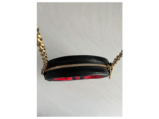 Gucci Ophidia Mini Borsa Rotonda in Velluto Rosso e Pelle Verniciata Nera Nero - vista 4