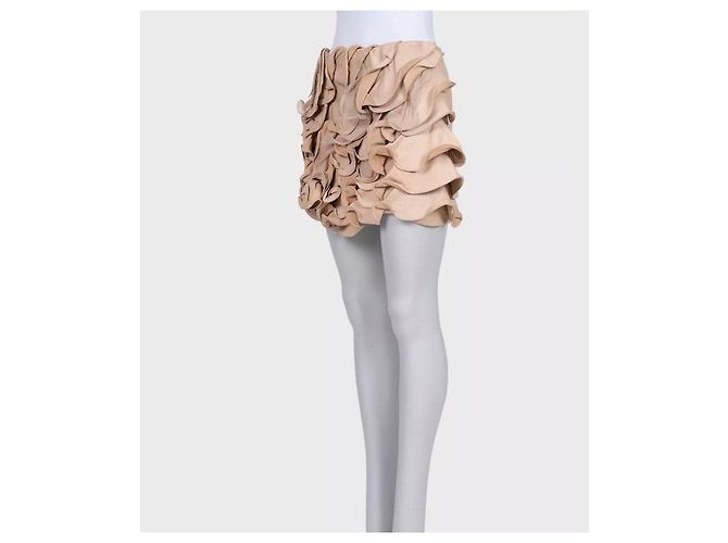 Mini gonna in pelle e seta beige Valentino Taglia M Usato - vista 2
