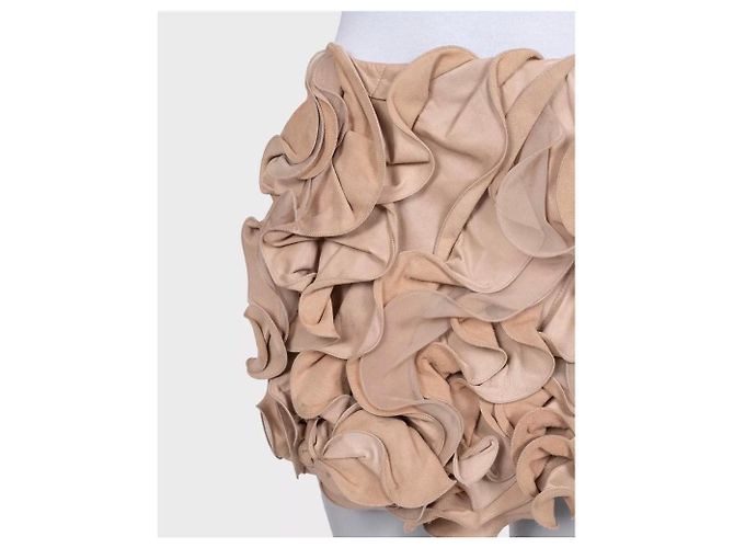 Mini gonna in pelle e seta beige Valentino Taglia M Usato - vista 4