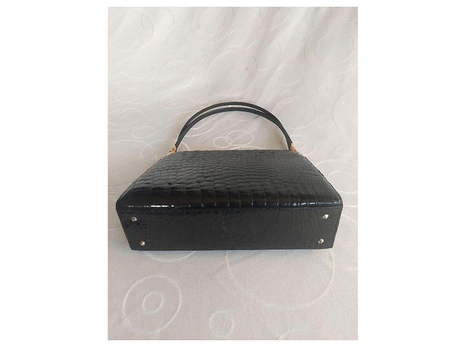 Borsa Zagliani in pelle di coccodrillo nero - vista 10
