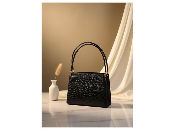 Borsa Zagliani in pelle di coccodrillo nero - vista 12