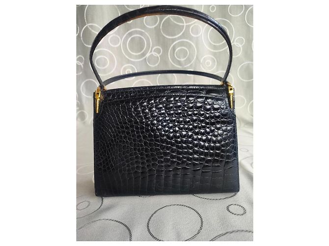 Borsa Zagliani in pelle di coccodrillo nero - vista 2
