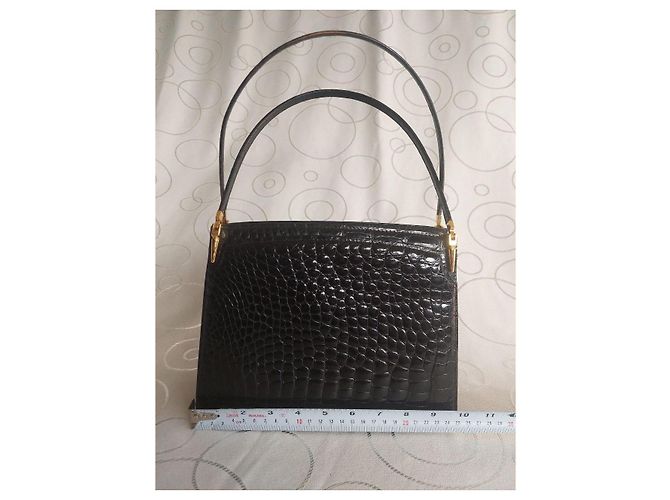 Borsa Zagliani in pelle di coccodrillo nero - vista 5