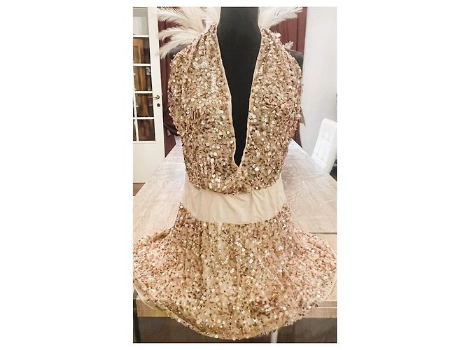 Abito da sera in seta e paillettes Patrizia Pepe Beige D'oro - vista 17