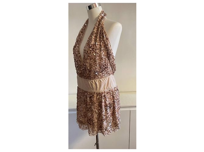 Abito da sera in seta e paillettes Patrizia Pepe Beige D'oro - vista 2