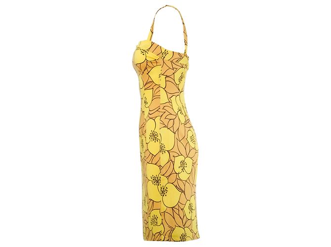 Vestido midi de seda con estampado floral amarillo Dolce & Gabbana - vista 2