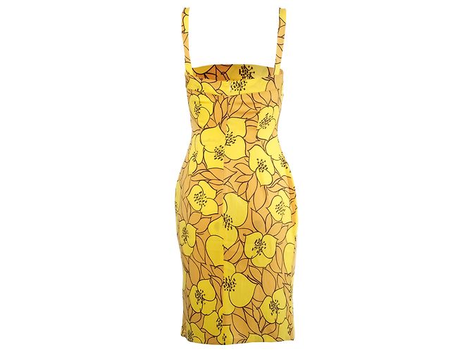 Vestido midi de seda con estampado floral amarillo Dolce & Gabbana - vista 3