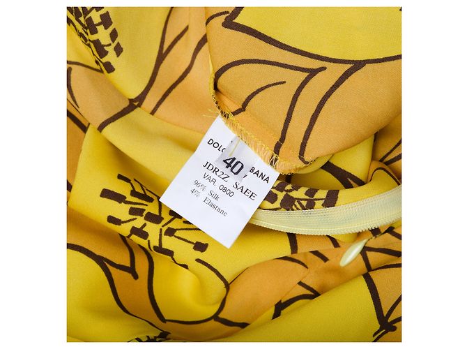 Vestido midi de seda con estampado floral amarillo Dolce & Gabbana - vista 5