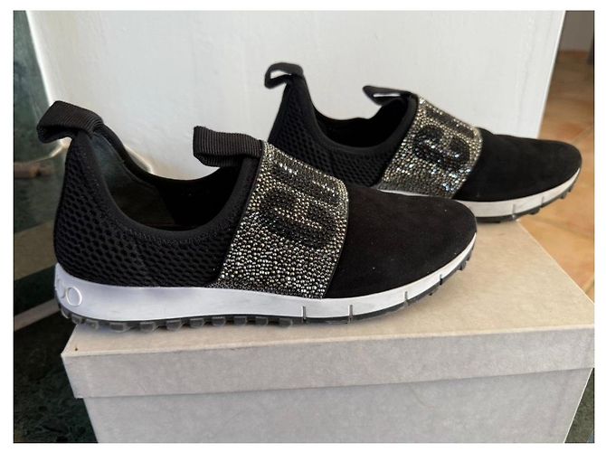 Jimmy Choo Sneakers Oakland Strass Nero Argento Bianco - vista 3