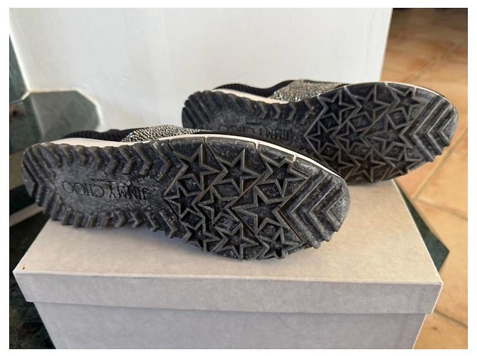 Jimmy Choo Sneakers Oakland Strass Nero Argento Bianco - vista 7