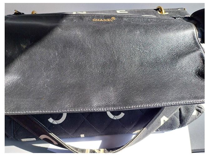Chanel Logo Canvas Shopper Schwarz Weiß - Ansicht 12