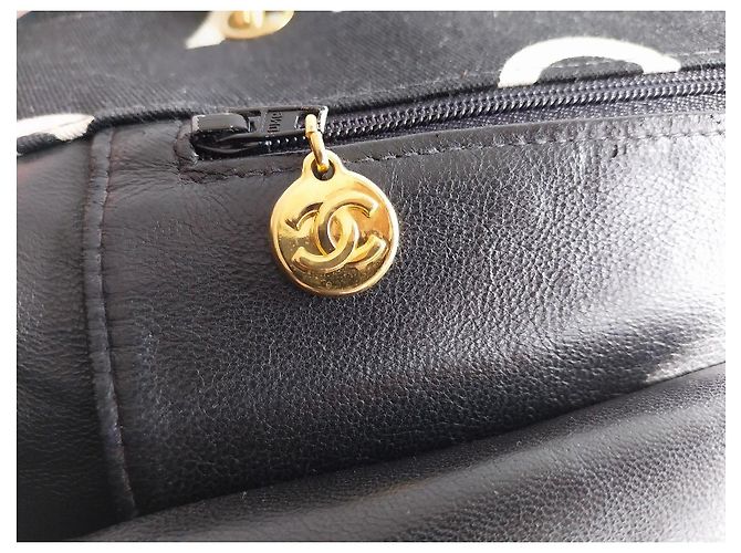 Chanel Logo Canvas Shopper Schwarz Weiß - Ansicht 15