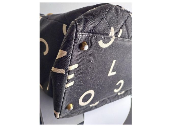 Chanel Logo Canvas Shopper Schwarz Weiß - Ansicht 6