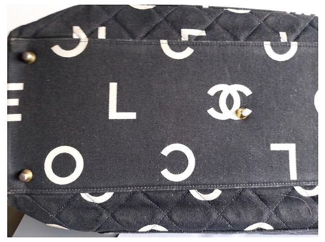 Chanel Logo Canvas Shopper Schwarz Weiß - Ansicht 8
