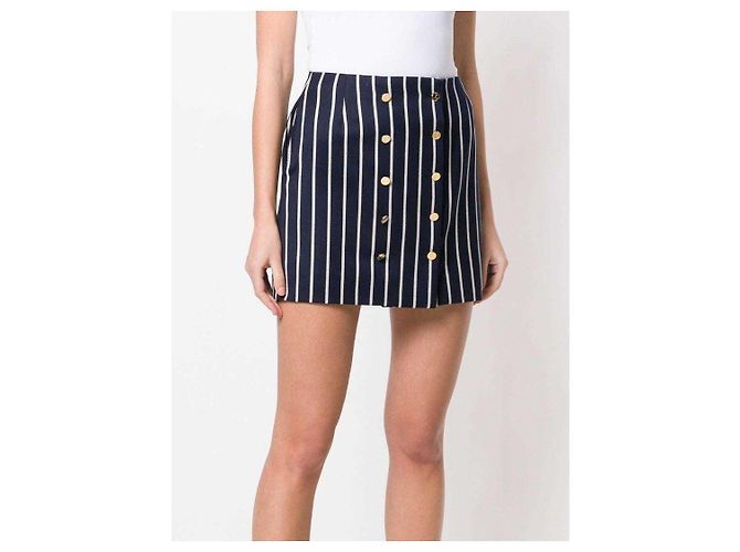 Thom Browne Minifalda de lana a rayas azul marino Blanco - vista 7