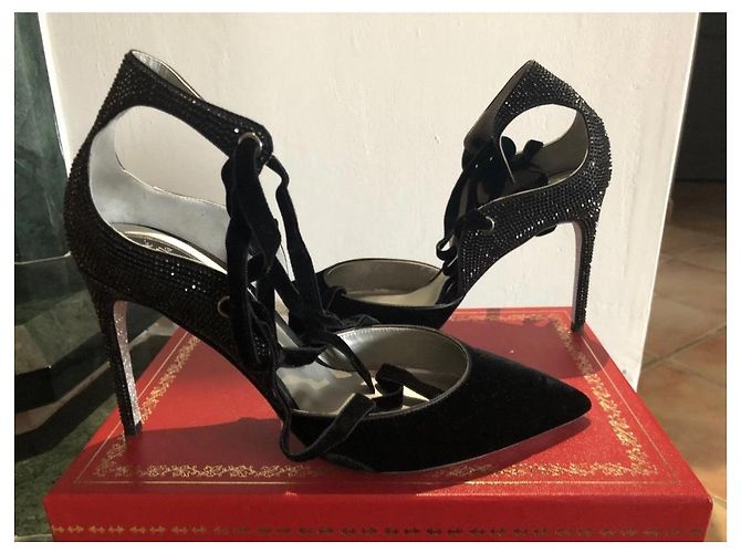 Rene Caovilla René Caovilla Décolleté in velluto nero e cristalli Grigio antracite - vista 2