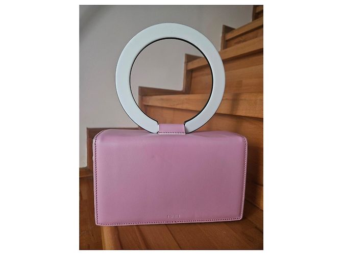 Autre Marque IURI Bolso de cuero rosa con asa circular blanca Blanco - vista 2