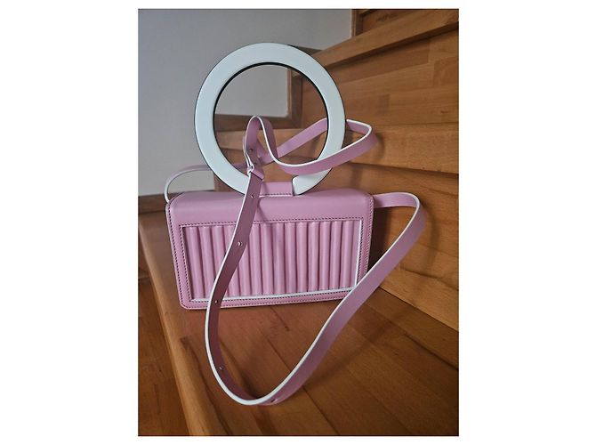 Autre Marque IURI Bolso de cuero rosa con asa circular blanca Blanco - vista 3
