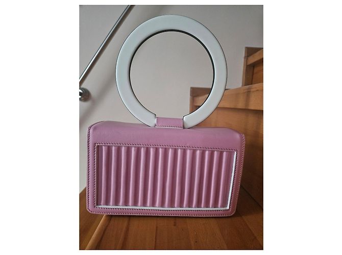 Autre Marque IURI Bolso de cuero rosa con asa circular blanca Blanco - vista 4