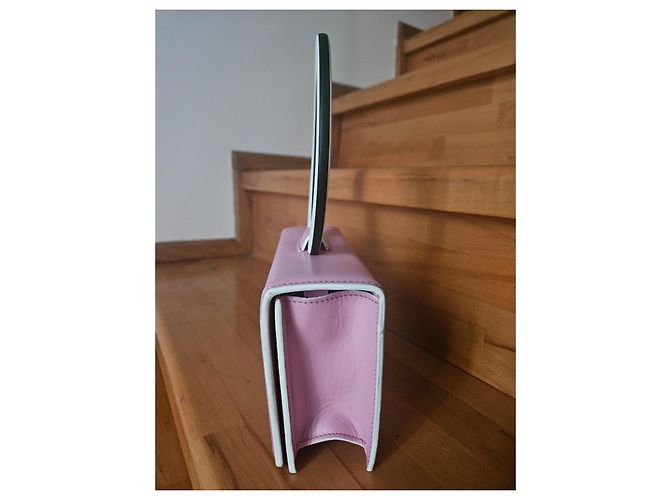 Autre Marque IURI Bolso de cuero rosa con asa circular blanca Blanco - vista 7