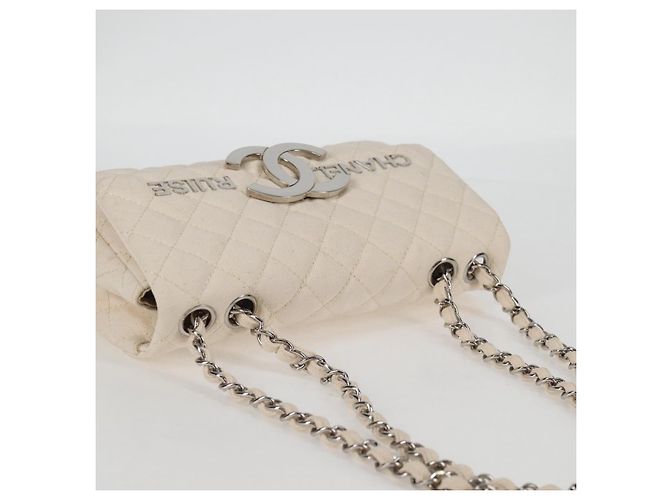 Chanel Cruise Flap Quilted Canvas Medium Bianco - vista 6