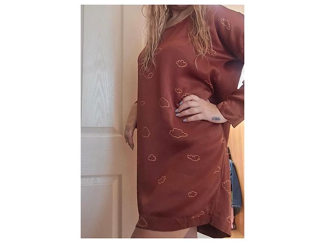 Autre Marque Stine Goya Vestido Carla Estampado Nubes Castaño - vista 7