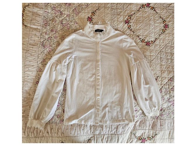 Autre Marque Camicetta Purdey bianca in misto cotone con perle Bianco - vista 2