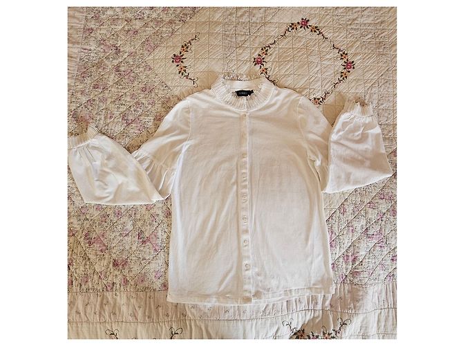 Autre Marque Camicetta Purdey bianca in misto cotone con perle Bianco - vista 3