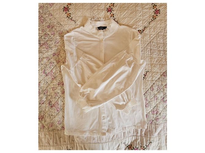 Autre Marque Camicetta Purdey bianca in misto cotone con perle Bianco - vista 4