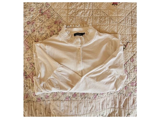 Autre Marque Camicetta Purdey bianca in misto cotone con perle Bianco - vista 5