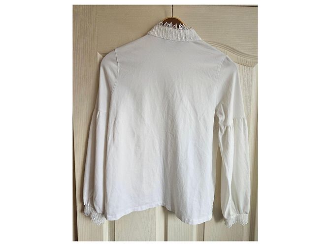 Autre Marque Camicetta Purdey bianca in misto cotone con perle Bianco - vista 9