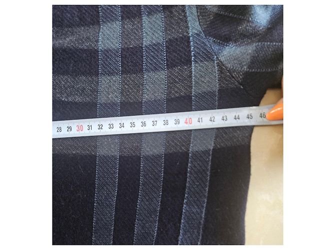 Burberry London V-Ausschnitt Wollpullover Karomuster Grau Dunkelblau - Ansicht 6