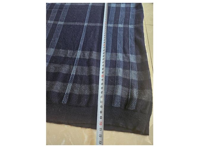 Burberry London V-Ausschnitt Wollpullover Karomuster Grau Dunkelblau - Ansicht 7