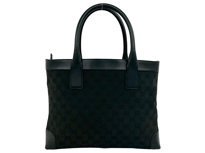 Gucci GG Pattern Canvas und Leder Tote Bag Schwarz - Ansicht 3