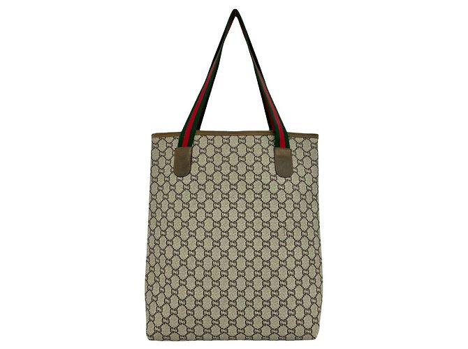 Gucci Old Sherry Line GG Muster Leder Tote Bag Braun Rot Grün - Ansicht 3