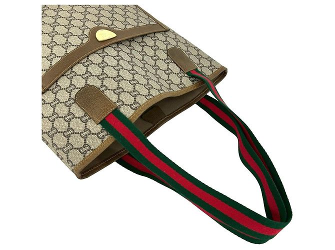 Gucci Old Sherry Line GG Muster Leder Tote Bag Braun Rot Grün - Ansicht 4