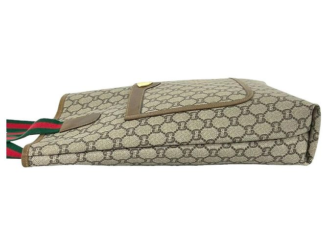 Gucci Old Sherry Line GG Muster Leder Tote Bag Braun Rot Grün - Ansicht 5
