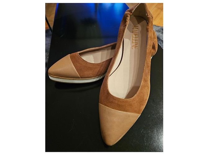 Autre Marque Madeleine Ballerine Punta Fine Camoscio e Pelle Marrone - vista 2