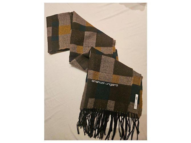 Emanuel Ungaro Sciarpa in lana a quadri Marrone Verde Grigio Giallo - vista 9