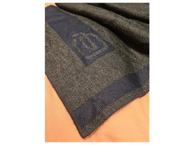 Autre Marque Sciarpa reversibile Piquadro in lana e acrilico Grigio antracite Blu navy - vista 3