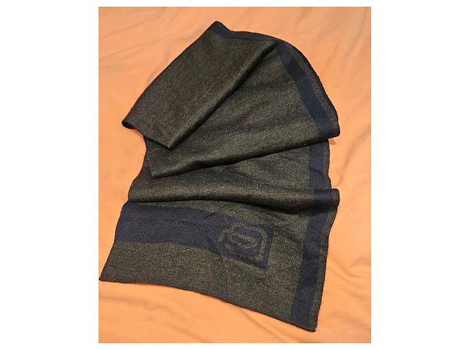 Autre Marque Sciarpa reversibile Piquadro in lana e acrilico Grigio antracite Blu navy - vista 5