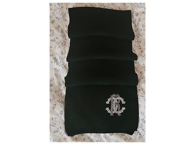 Sciarpa Roberto Cavalli in lana con logo in cristalli - Nero - vista 3