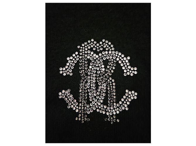 Sciarpa Roberto Cavalli in lana con logo in cristalli - Nero - vista 7